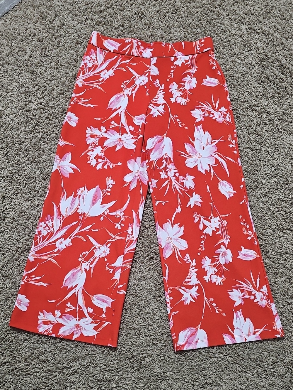 Isaac Mizrahi Live Pants Wide Leg Red Floral Pebble Knit Medium Petite - Picture 3 of 7
